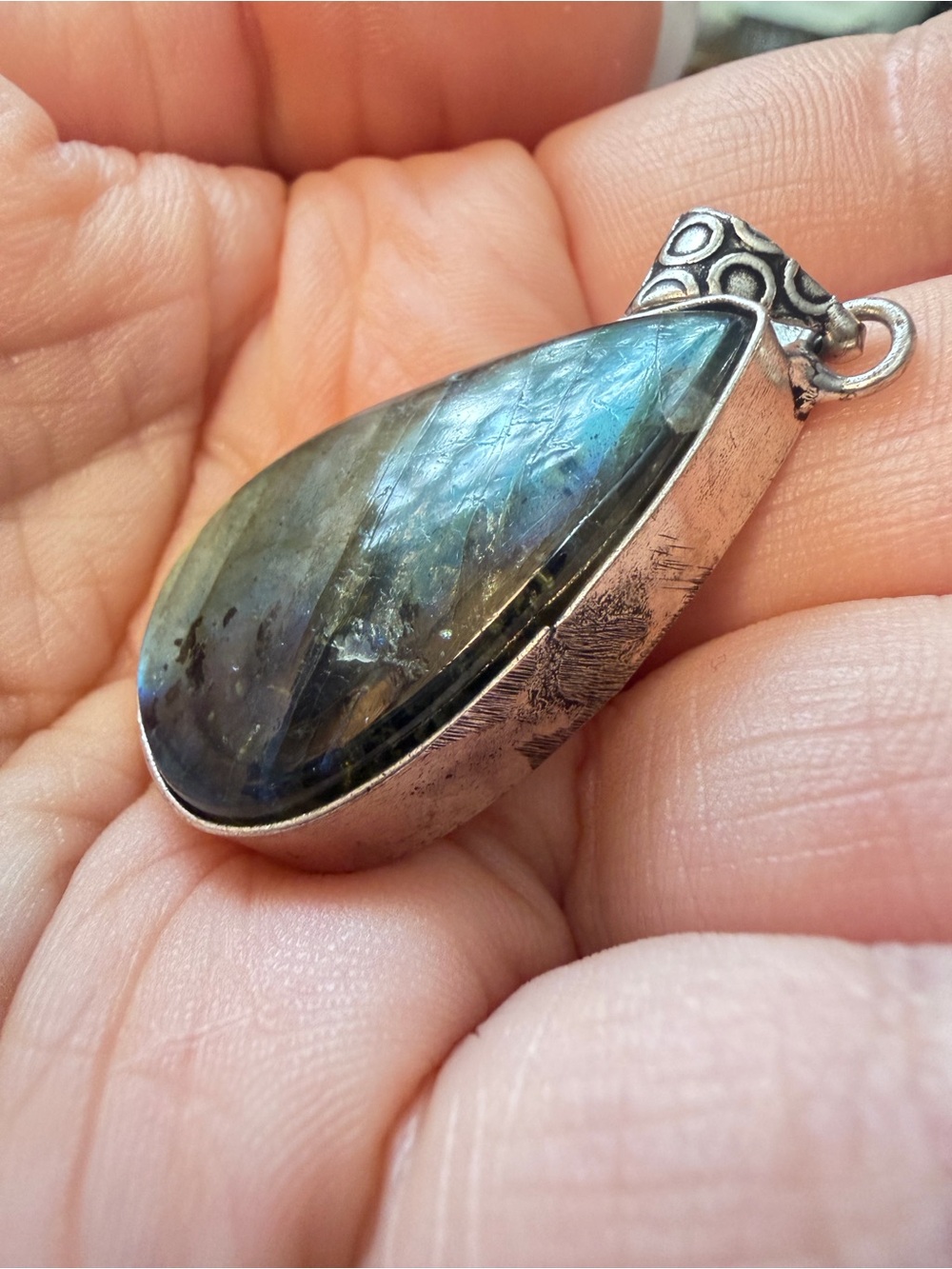 Labradorite Pendant | Blue Teal Flash | Artisan Teardrop | 1.65 Inches - Picture 5 of 10